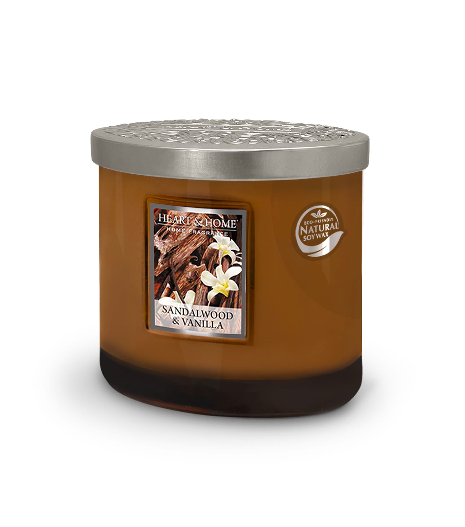 Heart & Home Sandalwood & Vanilla Twin Wick Ellipse Soy Candle - 40 Hours Burn