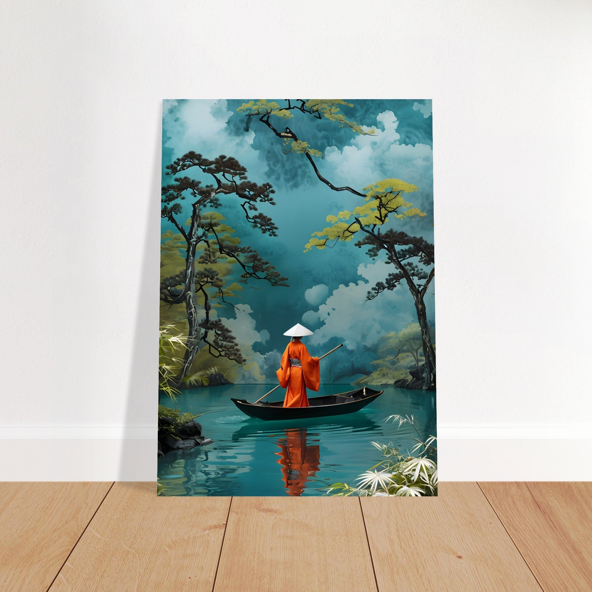 Serene Kimono Art Print – Traditional Japanese Poster | Turquoise Water Design