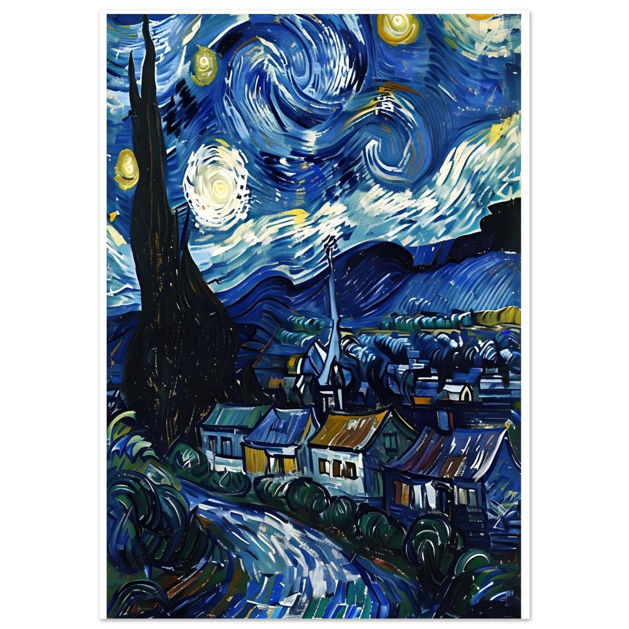 Starry Night Inspired Fine Art Print | Van Gogh Masterpiece Reproduction Poster | Classic Wall Decor