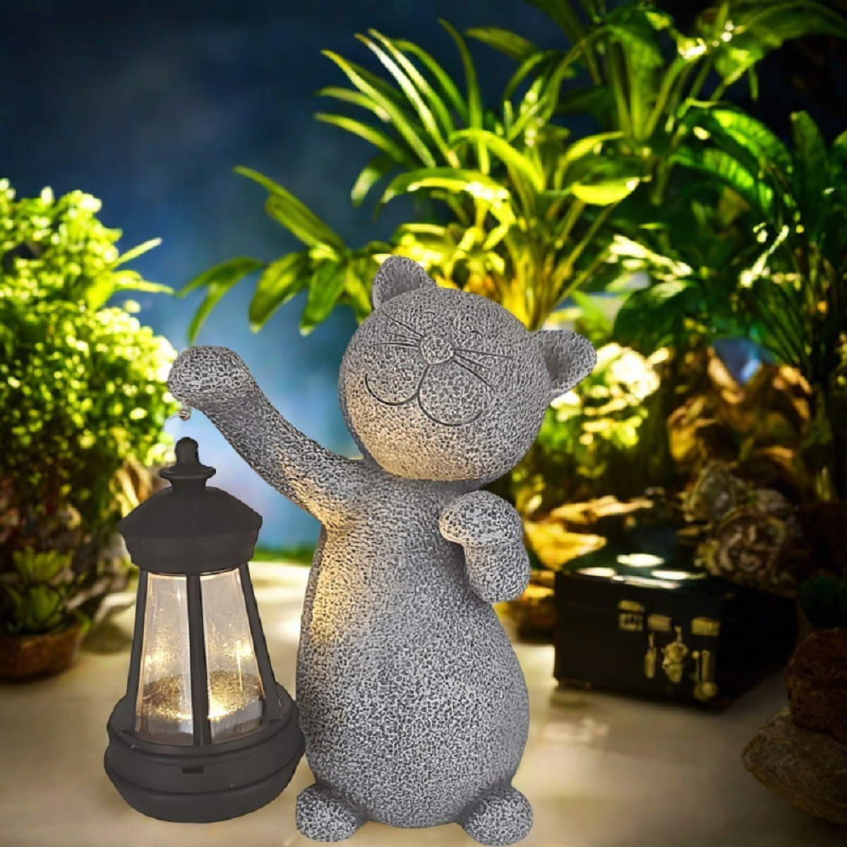 Cat Statue Solar Garden Ornaments Outdoor, Waterproof Garden Statue Figurine Sculpture Funny Home Lawn Decor Garden Accessories