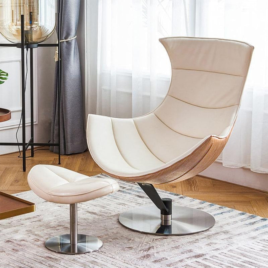 Lobster Lounge Swivel Chair With Ottoman, Walnut Texture