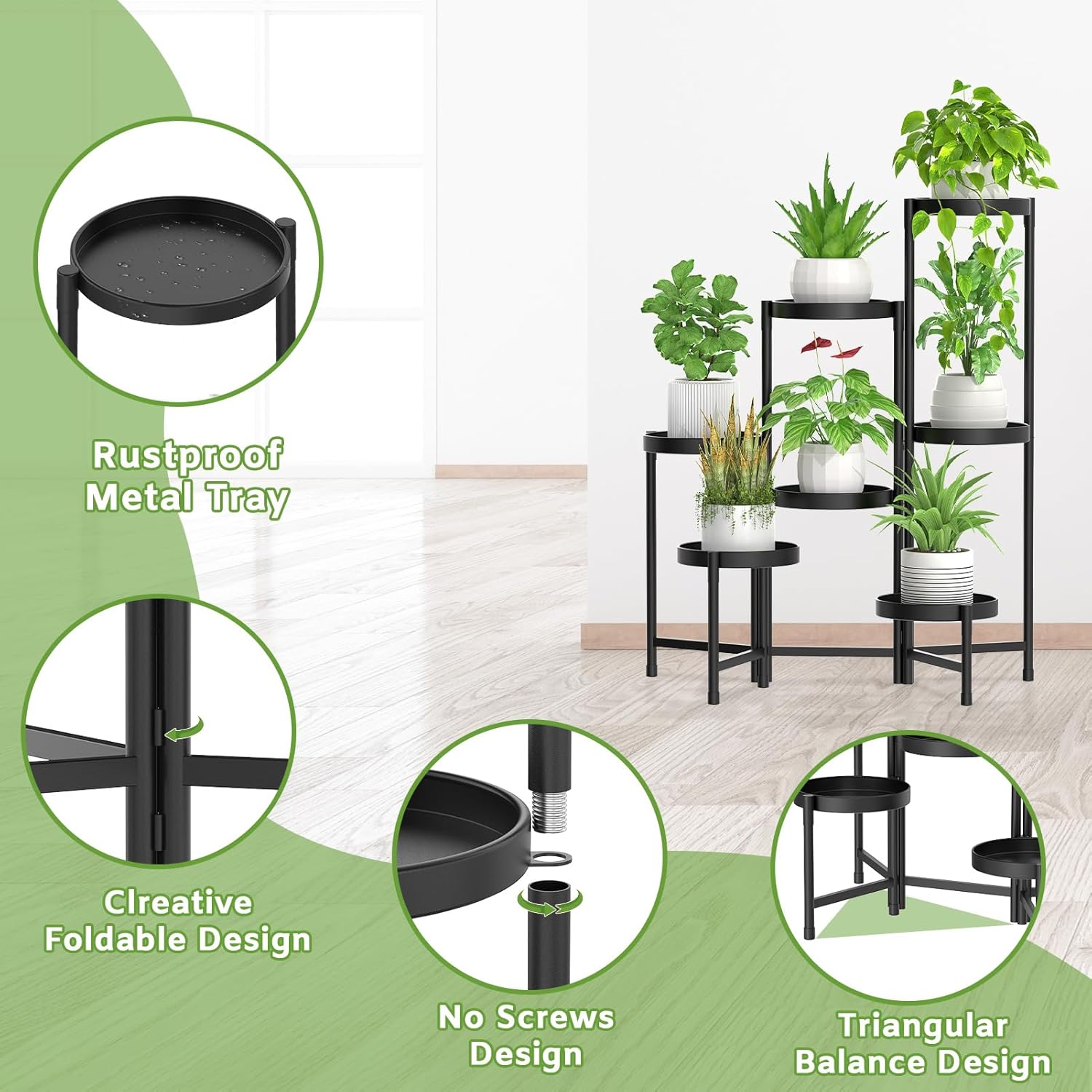 Corner Plant Stand Metal 7 Tier Tall Flower Pot Shelf Indoor Outdoor White