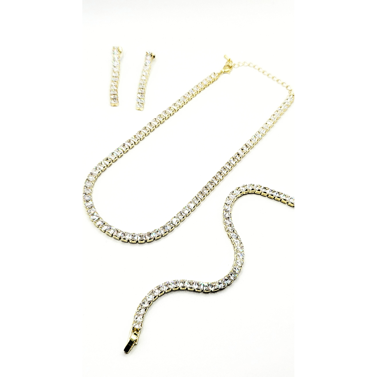 Square Cut Crystal Tennis Necklace Trio Set
