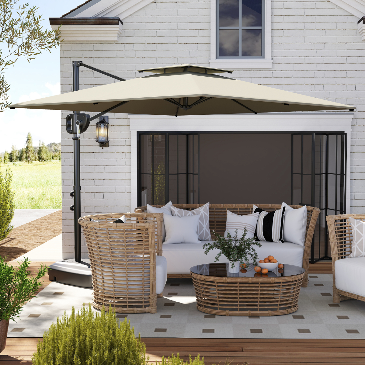 Outsunny Garden Cantilever Parasol w/ Weighted Base Tilt Crank