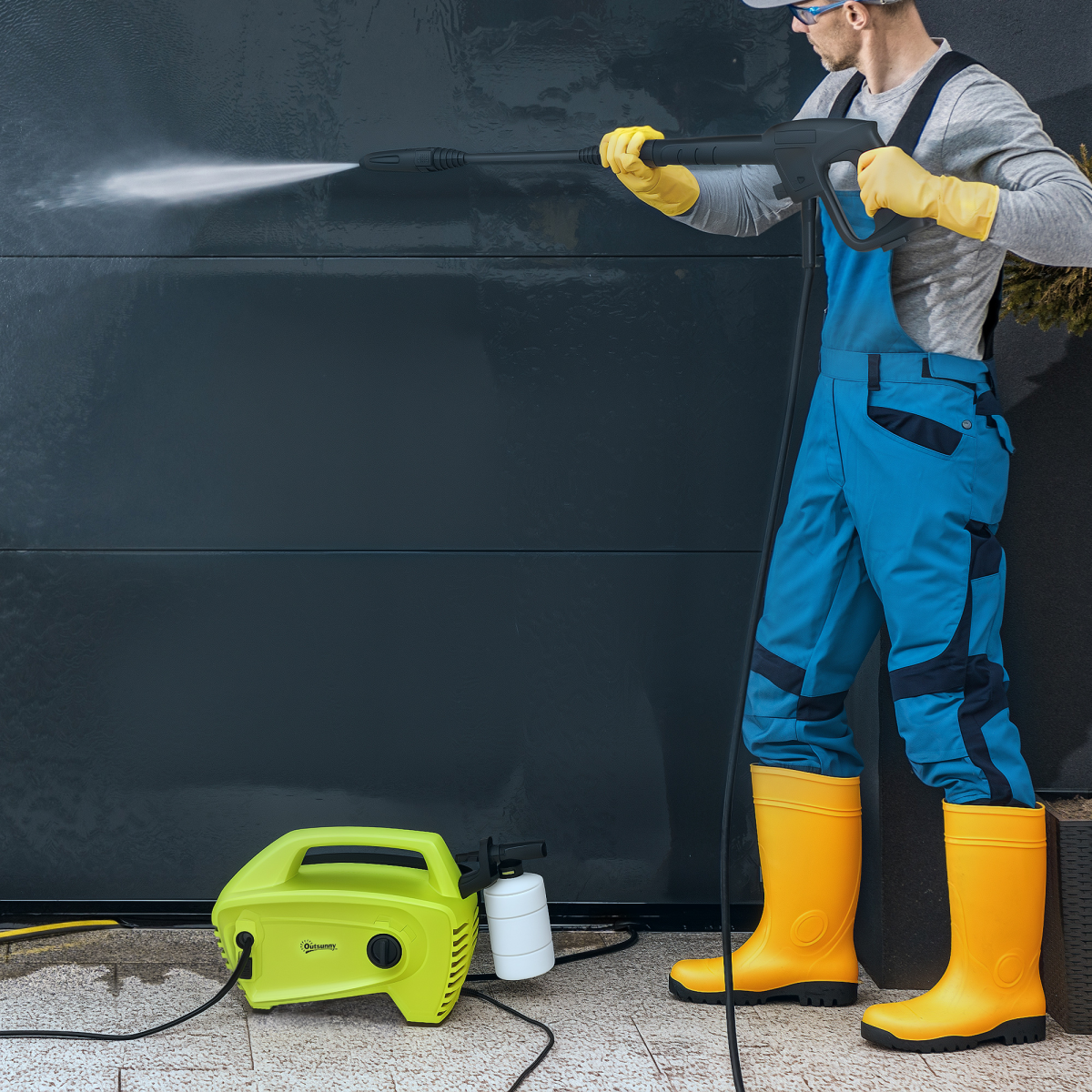Outsunny 1600W Power Washer 130 Bar Pressure Washer 6M Hose, Nozzle, Green