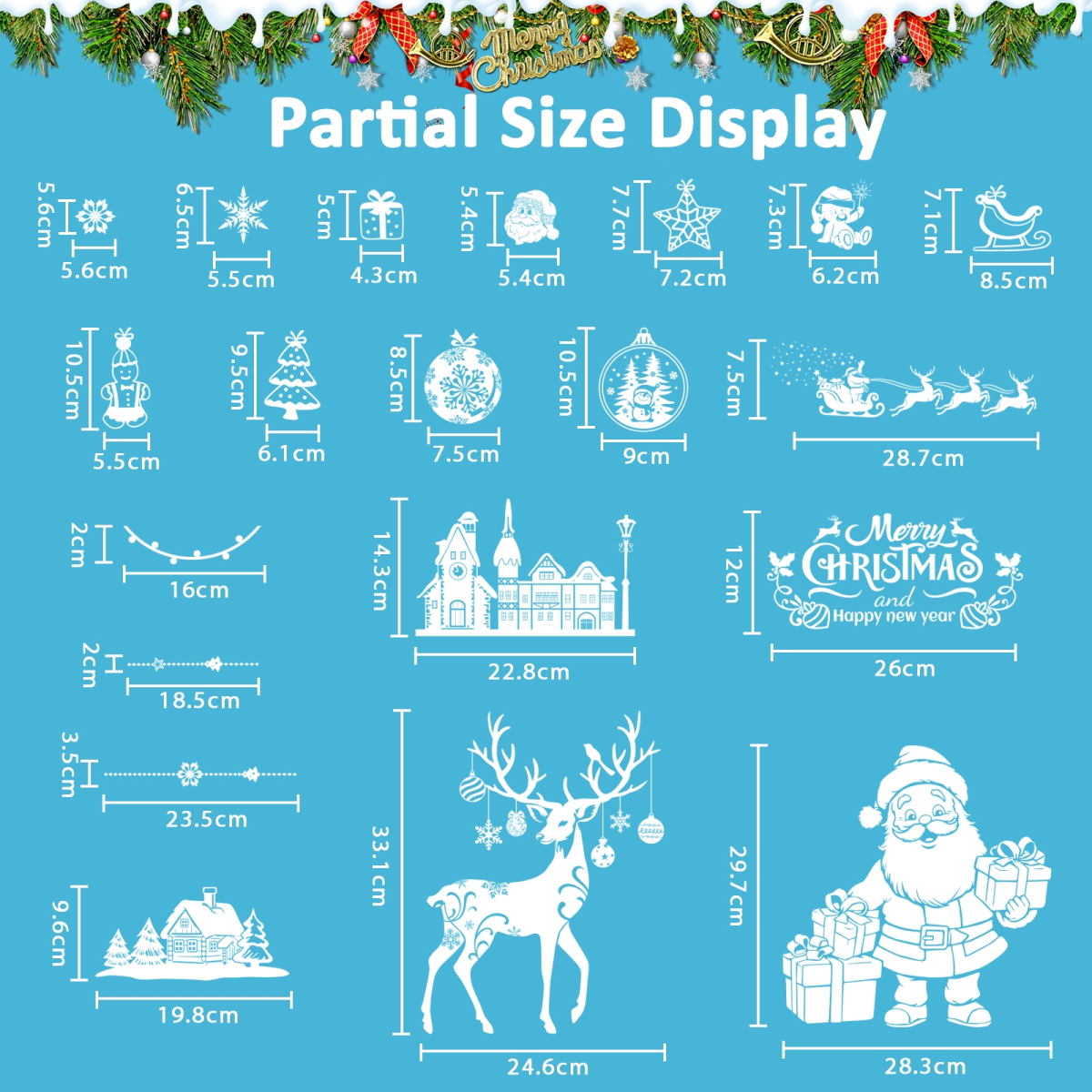 epfaivy Christmas Window Stickers Reusable 202Pcs - Double Sided Xmas Window Stickers Christmas Scene, White Father Christmas Reindeer Stickers, Removable Window Clings for Christmas Decorations