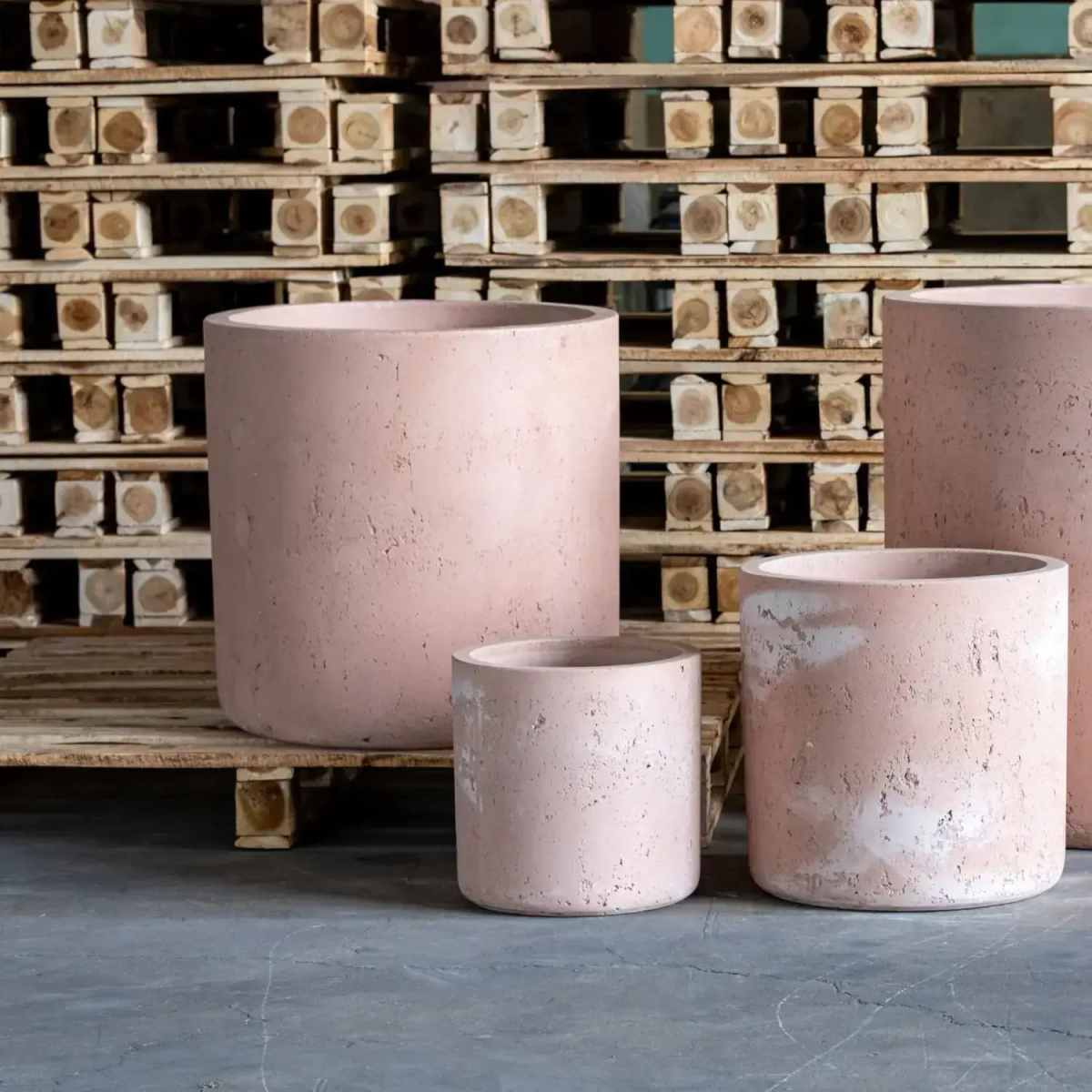 Aurella | Blushstone – 55cm Extra Large Concrete Cylinder Planter – 93L Round Plant Pot
