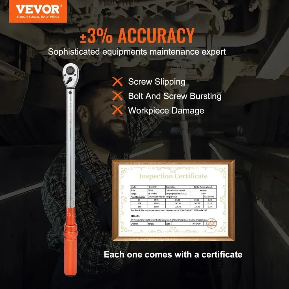 VEVOR Mechanical Torque Wrench Set Precision Pointer Hand Tools 1/2" 1/4" 3/8" Torque Wrench Mechanical Workshop Car Repair Tool