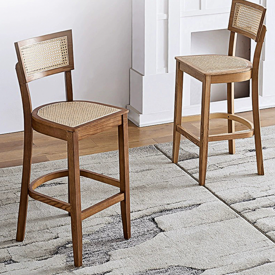 Rico Bar Chair, Rattan & Solid Wood