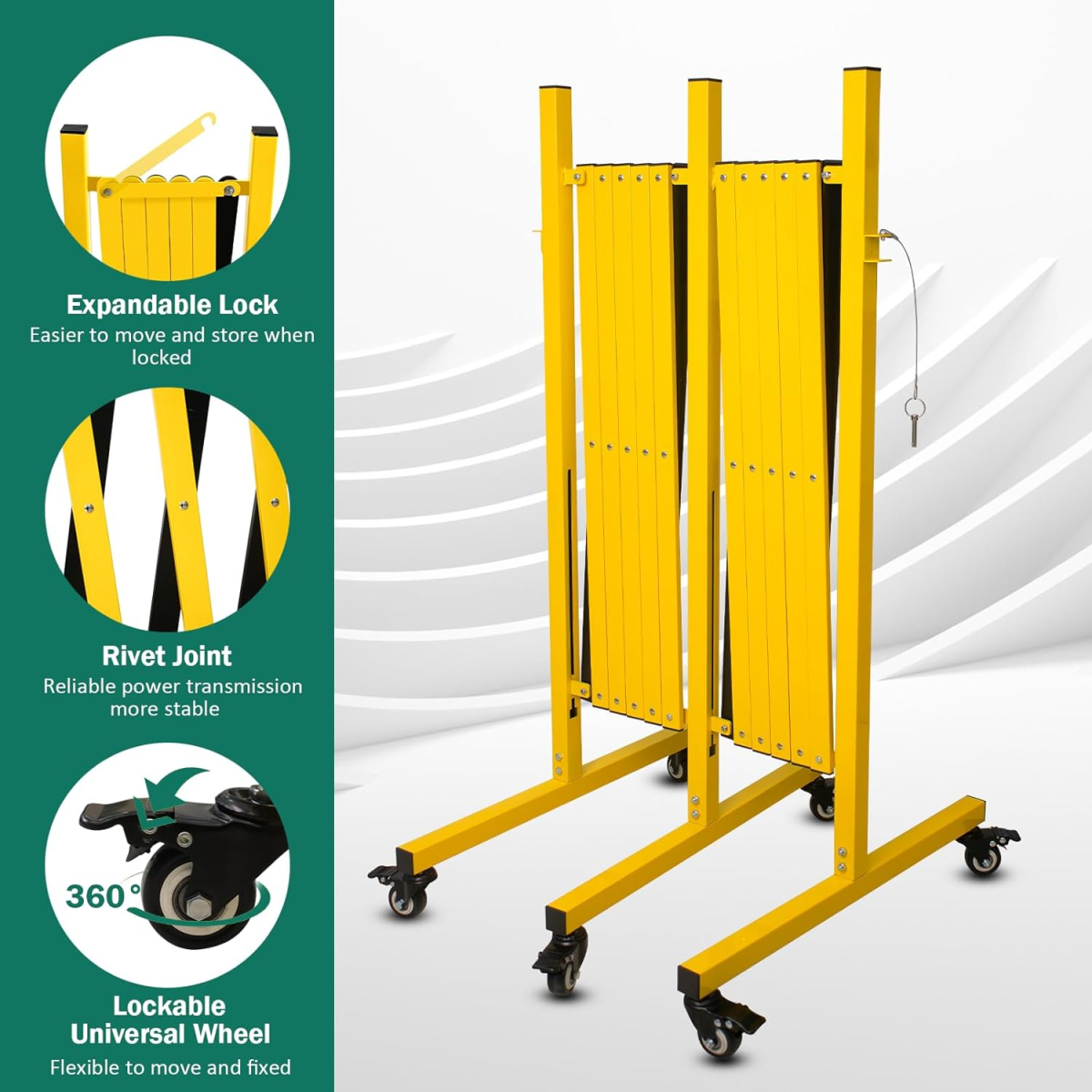 Metal Expandable Barricade, 17 Feet Retractable Fence Outdoor, Mobile Safety Barrier Gate, Easily Assembled Expanding Gate with Casters, Collapsible Accordion Barricade Gate Outdoor