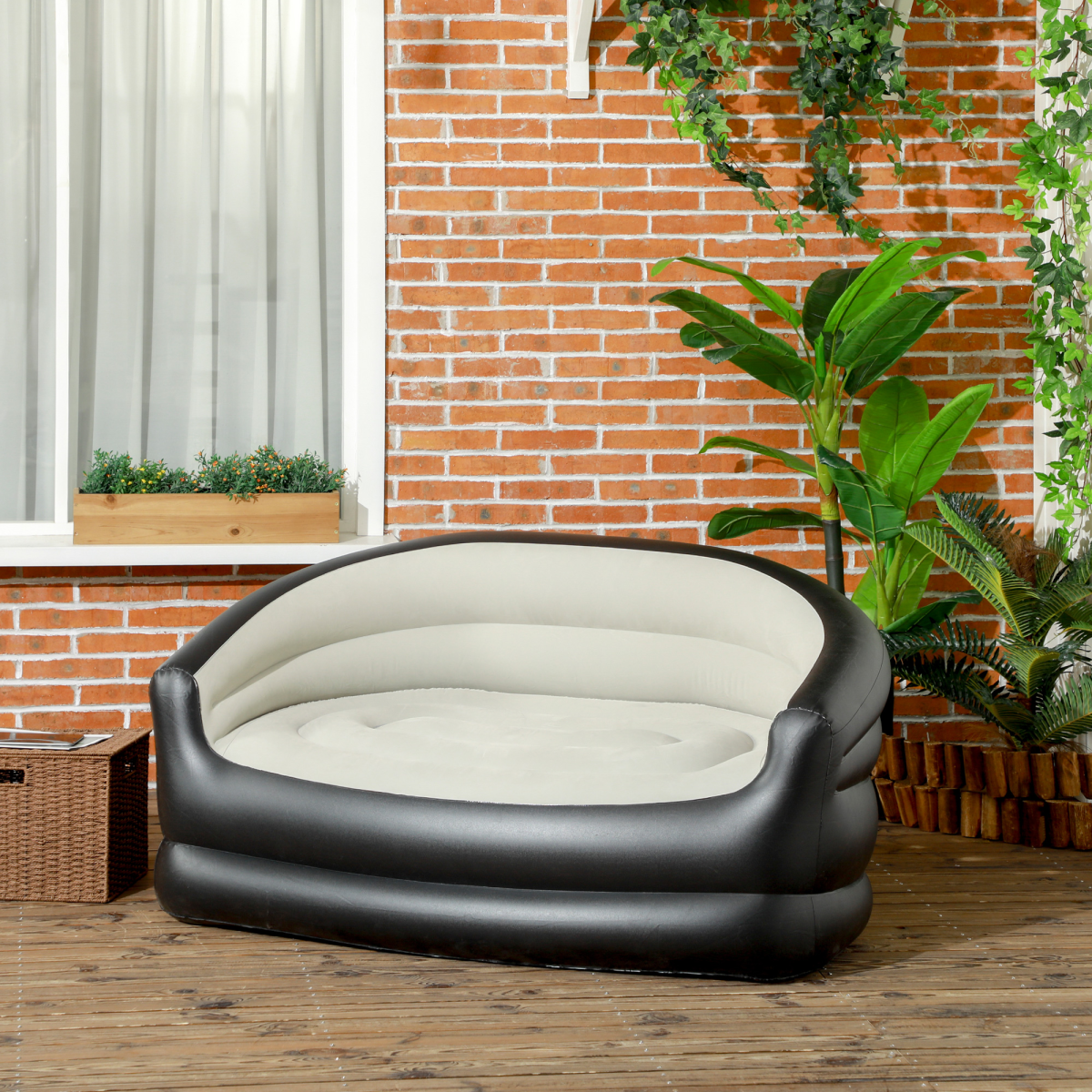 Outsunny Inflatable Chair with Soft Plush Fabric for Movie Watching, Grey