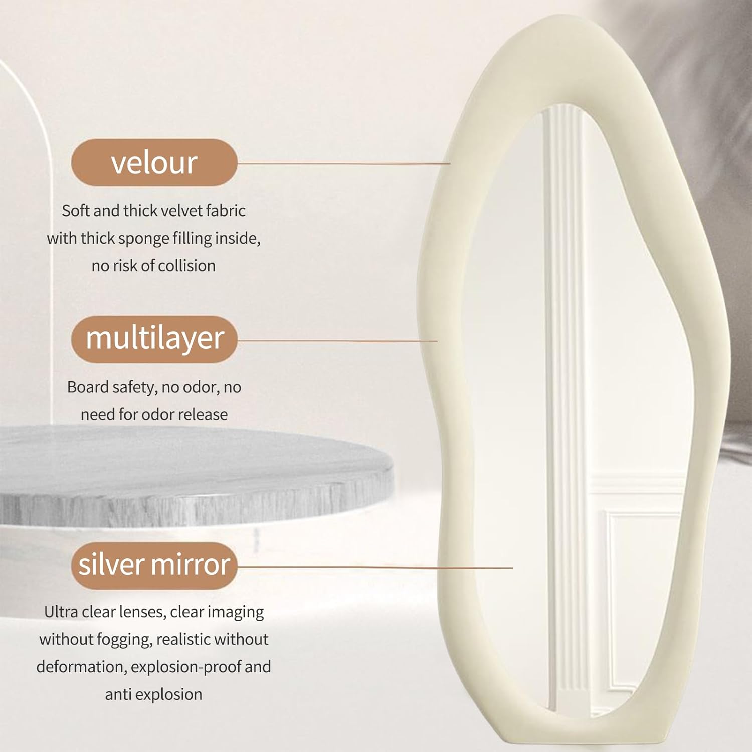 Asymmetrical Wavy Full Length Mirror 168x68cm Arch Floor Standing CEIEVER