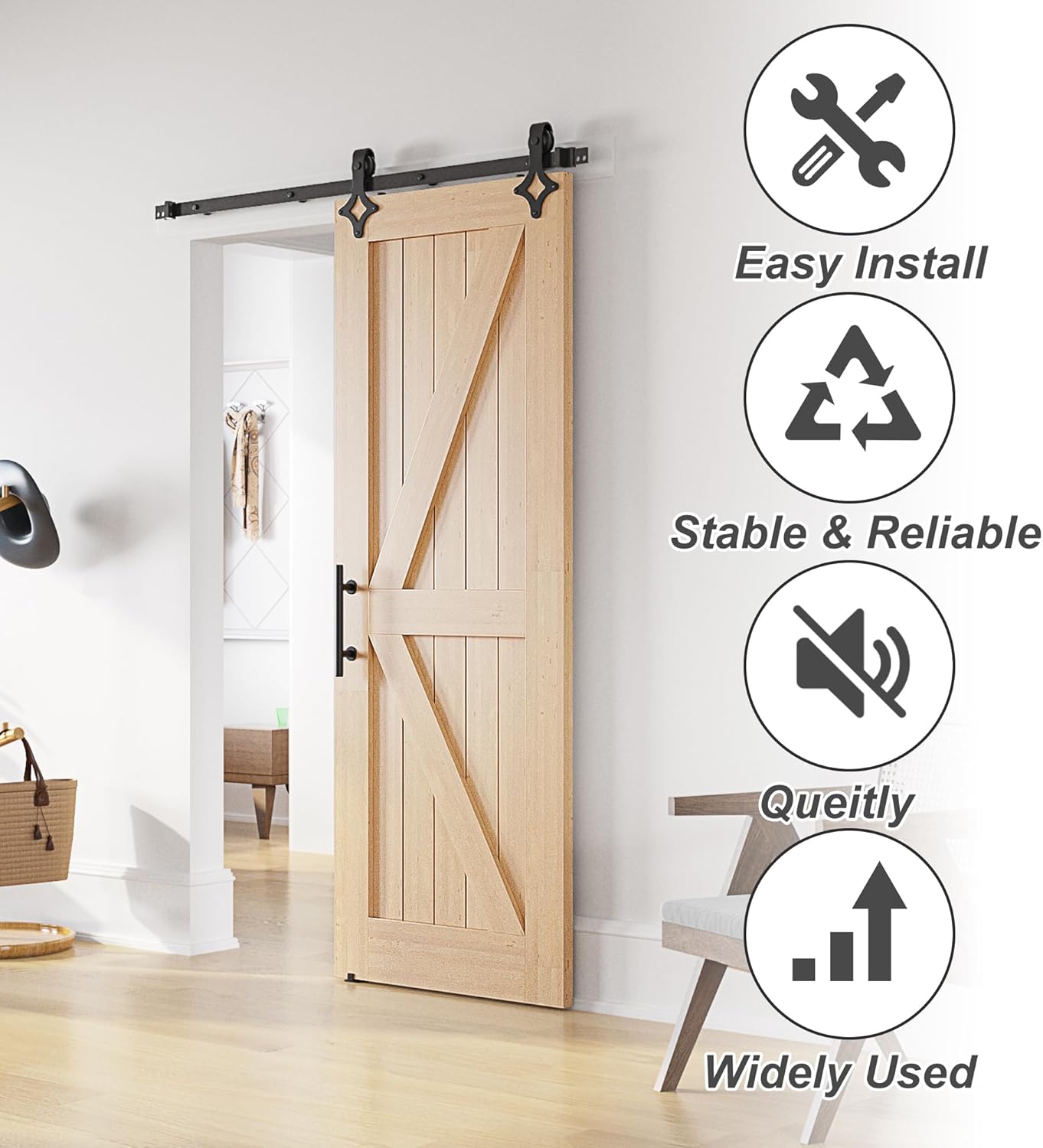 Sliding Barn Door Kit 6.6FT Heavy Duty Steel Track Black Rhombic SANKEYTEW