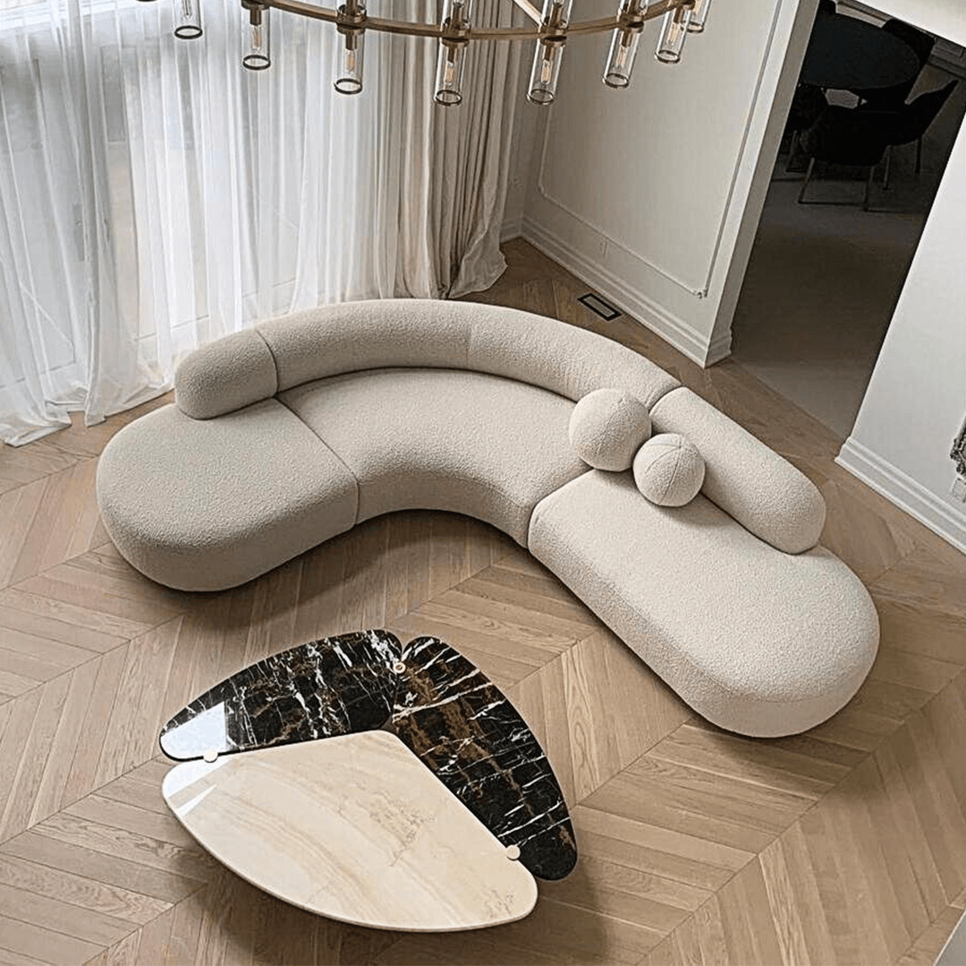 Eulalia Cream Curve Three Seater Sofa, Corner Sofa, Boucle