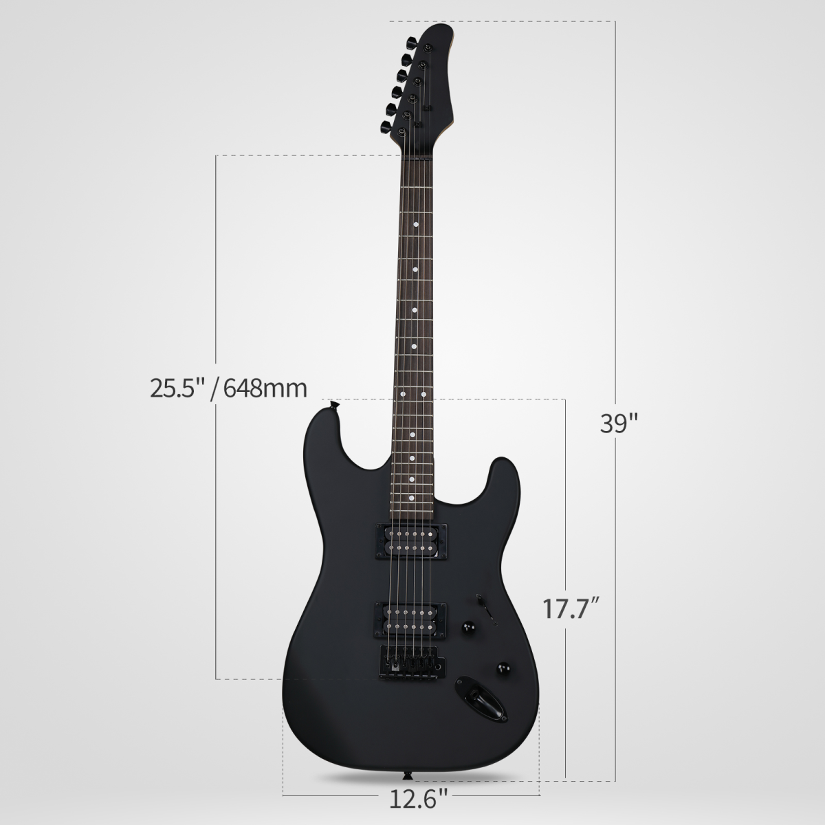 GST 39in Electric Guitar H-H Pickups Black suit for Heavier Rock