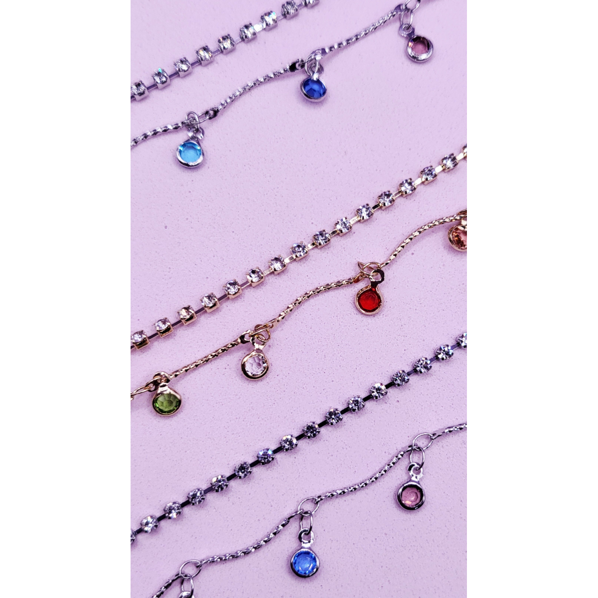Rainbow Crystal Charm Tennis Anklet