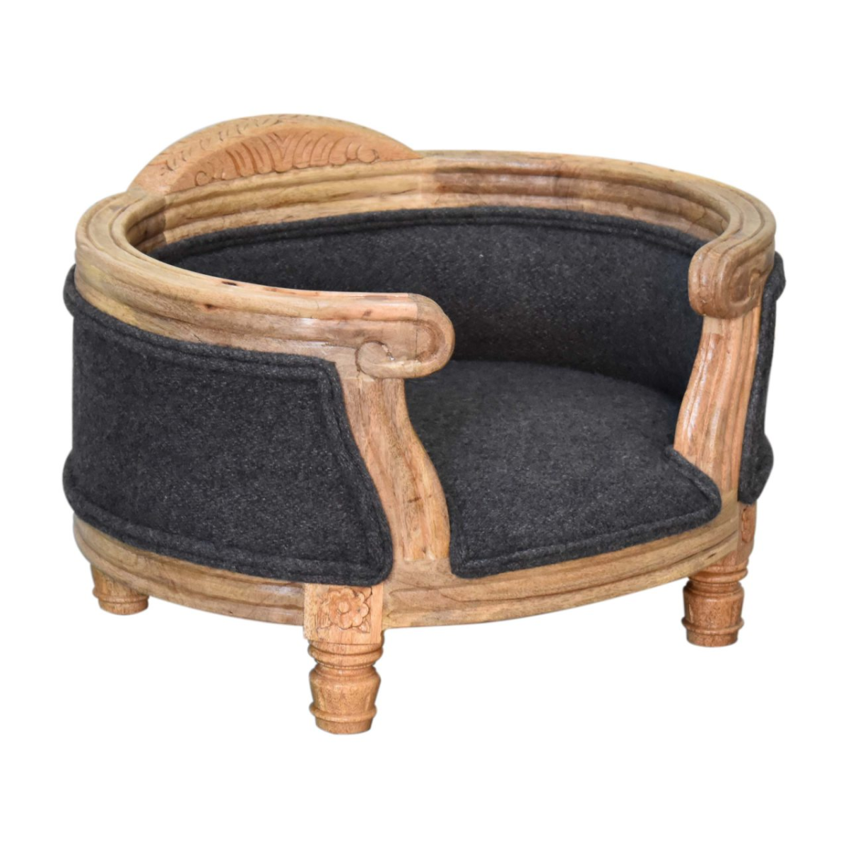 Artisan Furniture Solid Wood Carved Battleship Tweed Pet Bed