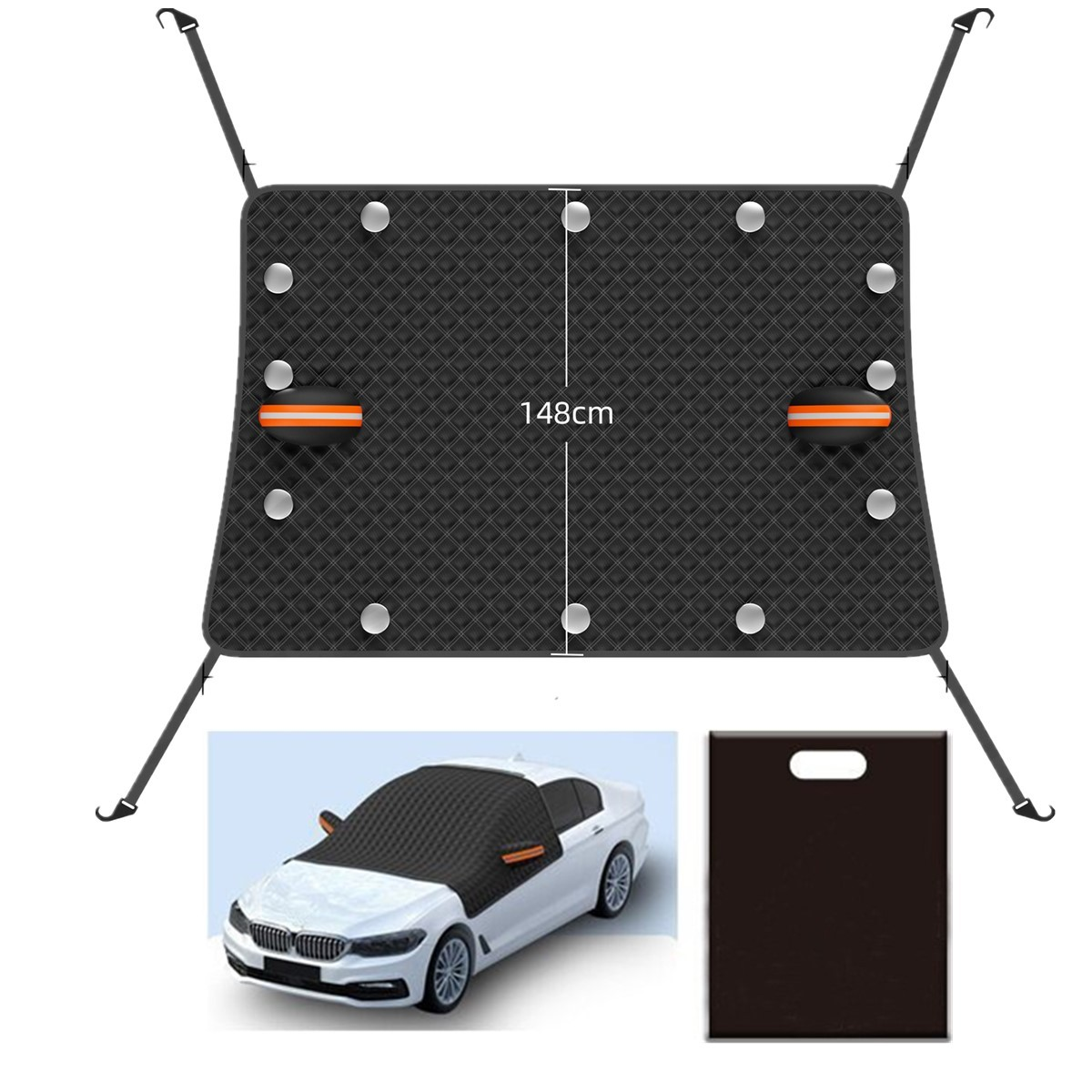 Car Windshield Snow Cover Window Mirror Magnetic Protector Cover Black