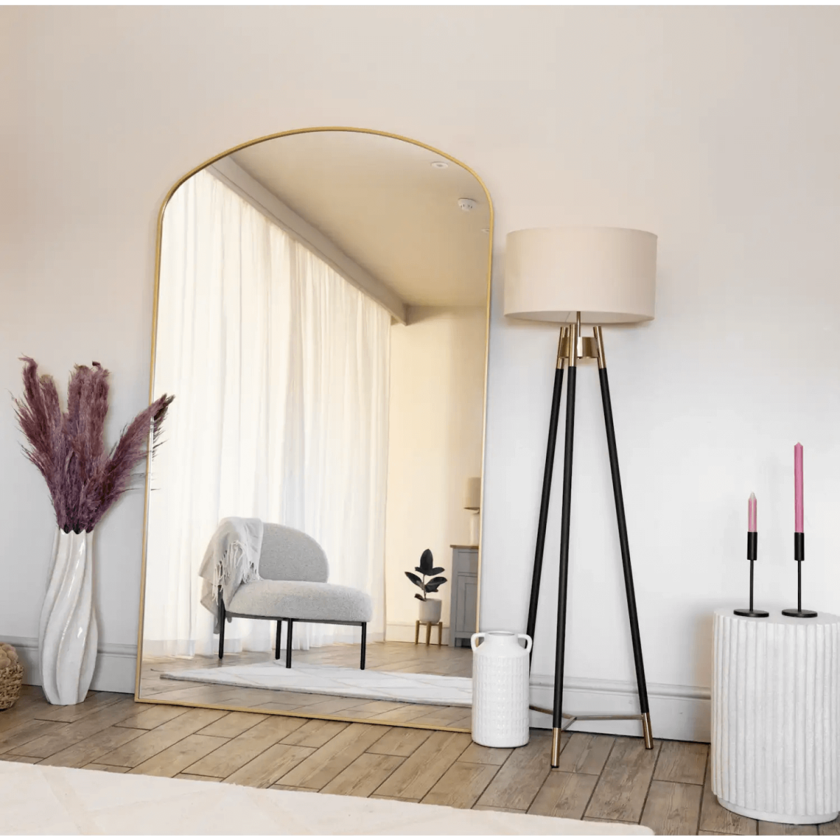 Yōko - Full Length Gold Metal Gentle Arch Mirror - 180cm x 90cm.