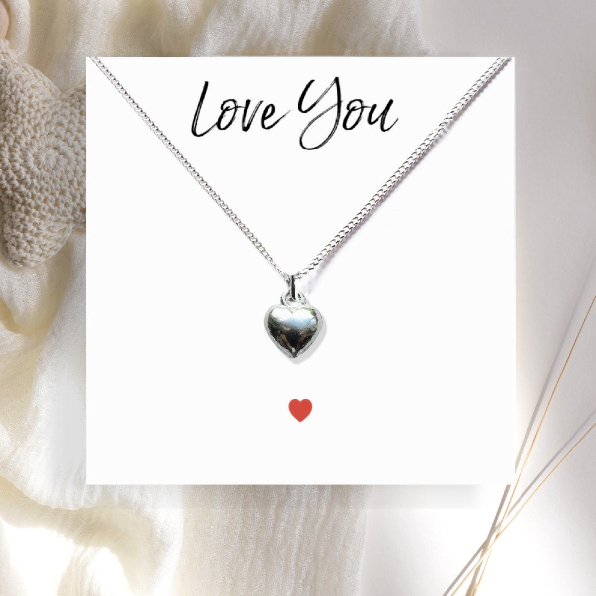 Small Love You Gift Hamper - Silver Heart Necklace, Chocolates & Candle