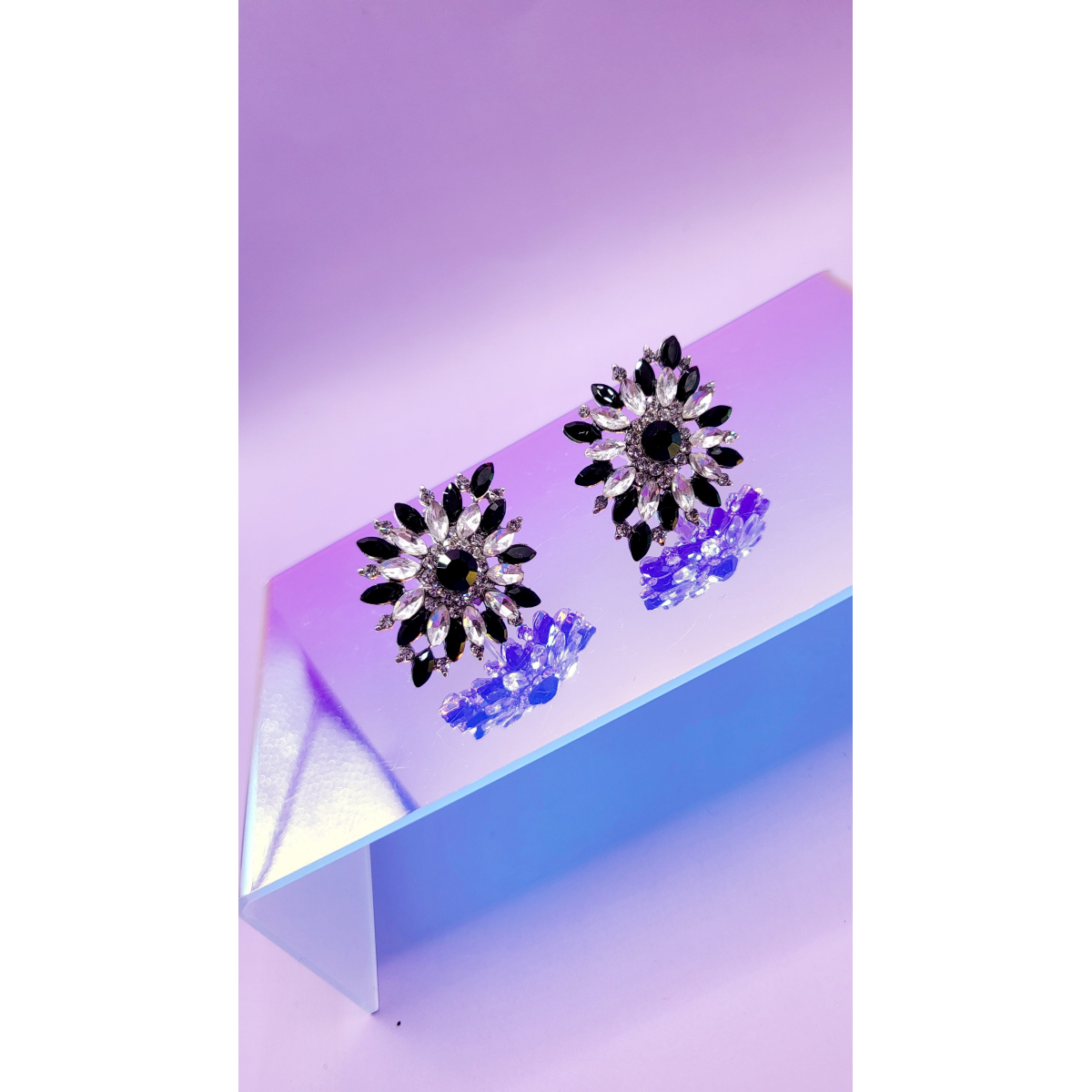 Black Crystal Non Pierced Clip On Earrings