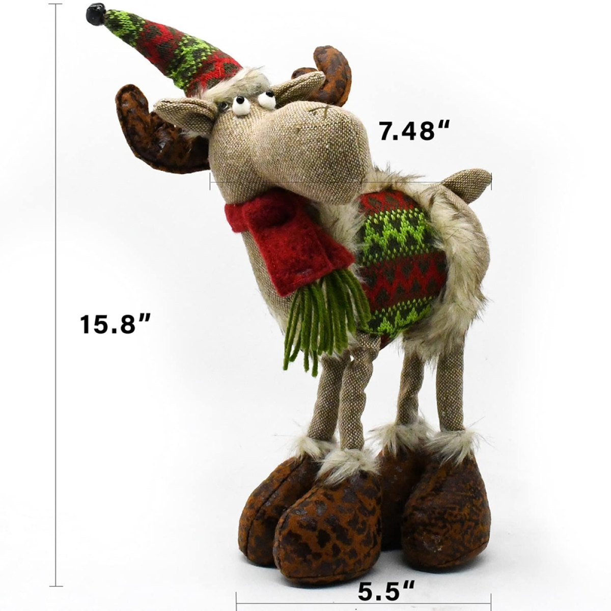Christmas Deer Gnome Plush Xmas Reindeer Decoration, Handmade Swedish Santa Elk Figurines Tomte Gnome w/Bell Reindeer Horns Ornaments, Home Table Decor
