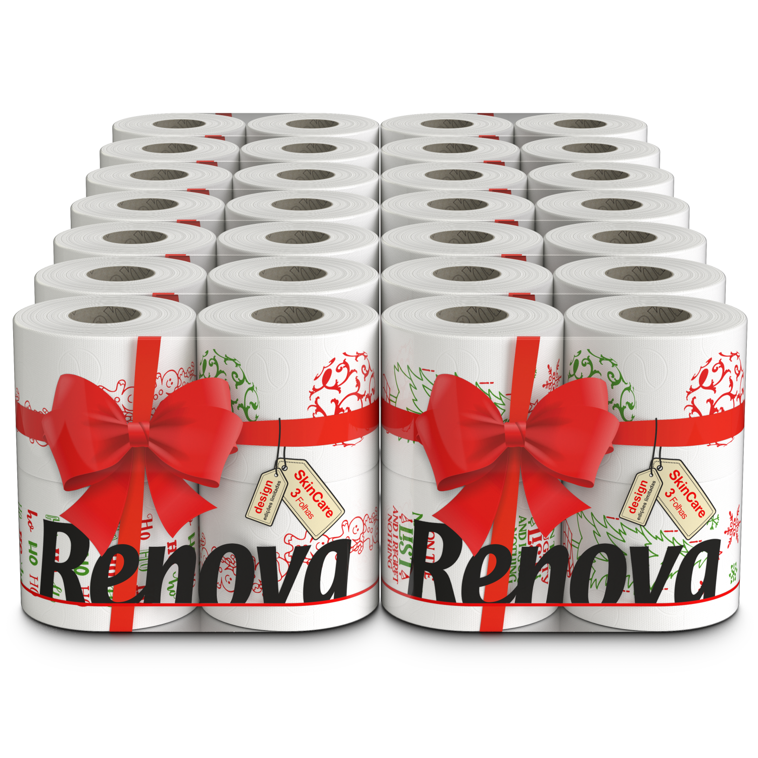 Renova Festive Christmas Toilet Rolls – Soft & Absorbent Holiday Tissue with Unique Illustrations | 4-Pack | 160 Sheets Per Roll