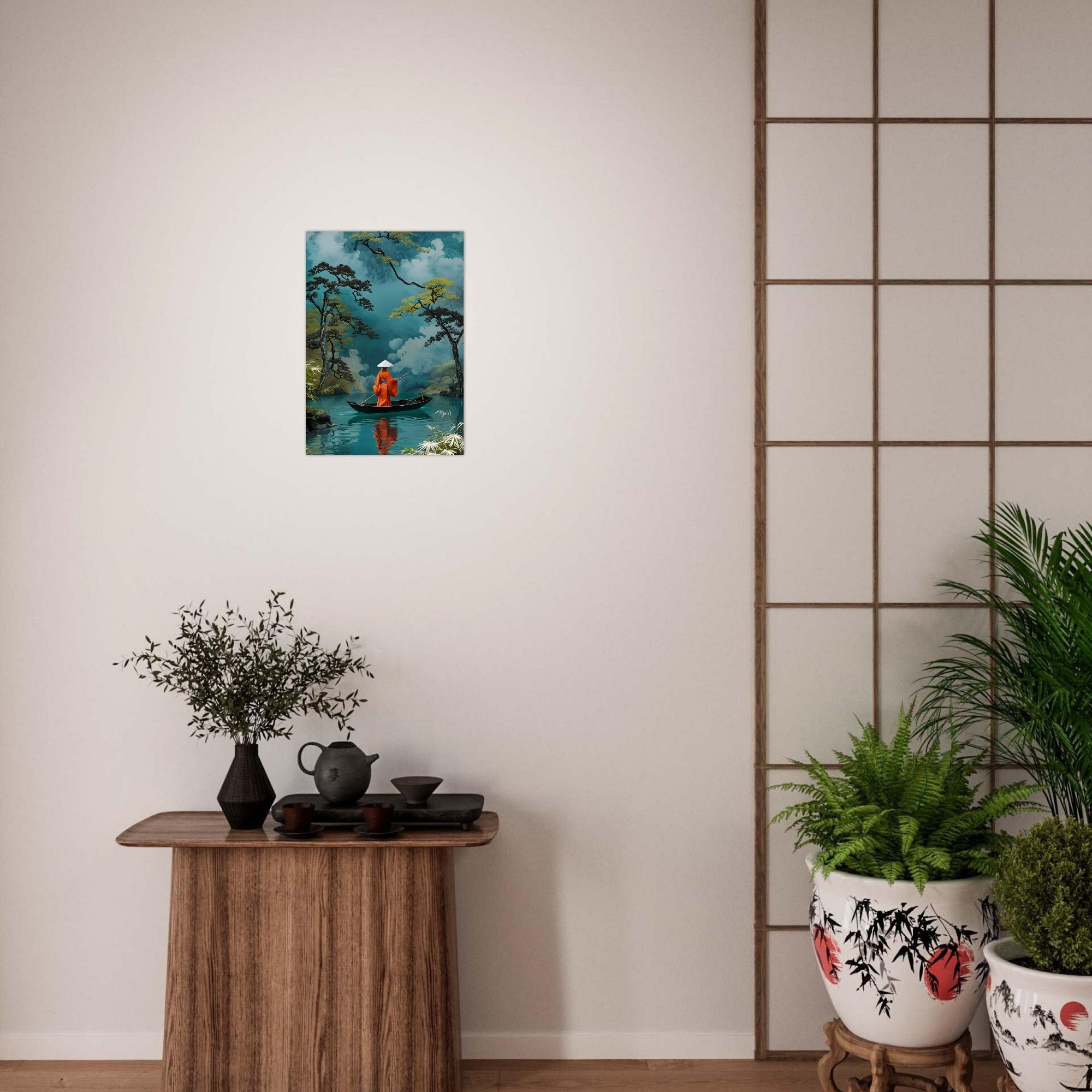 Serene Kimono Art Print – Traditional Japanese Poster | Turquoise Water Design