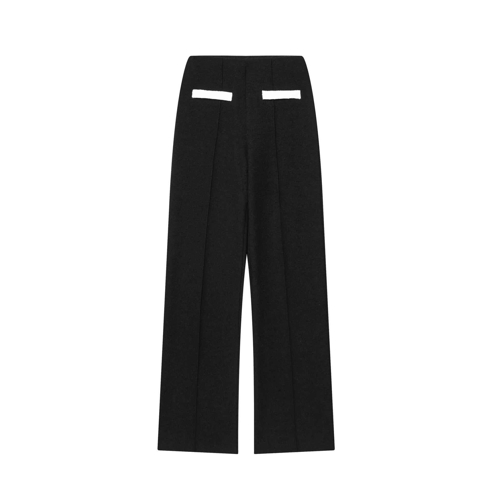Contrast Color Beaded Leather Round Neck Top Stretch High-waisted Trousers Suit
