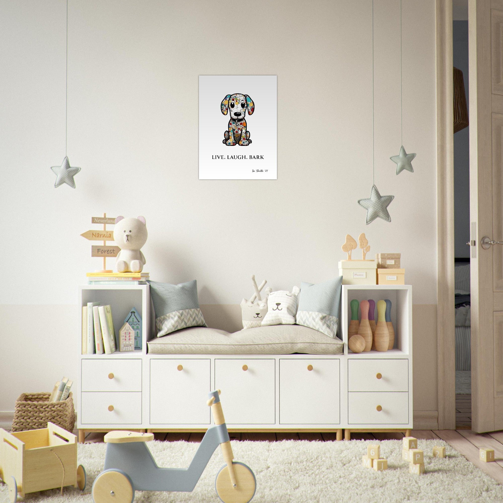 Live Laugh Bark Dog Wall Art – Colourful Mosaic Puppy Print, Funny Pet Quote Poster, Gift for Dog Lovers