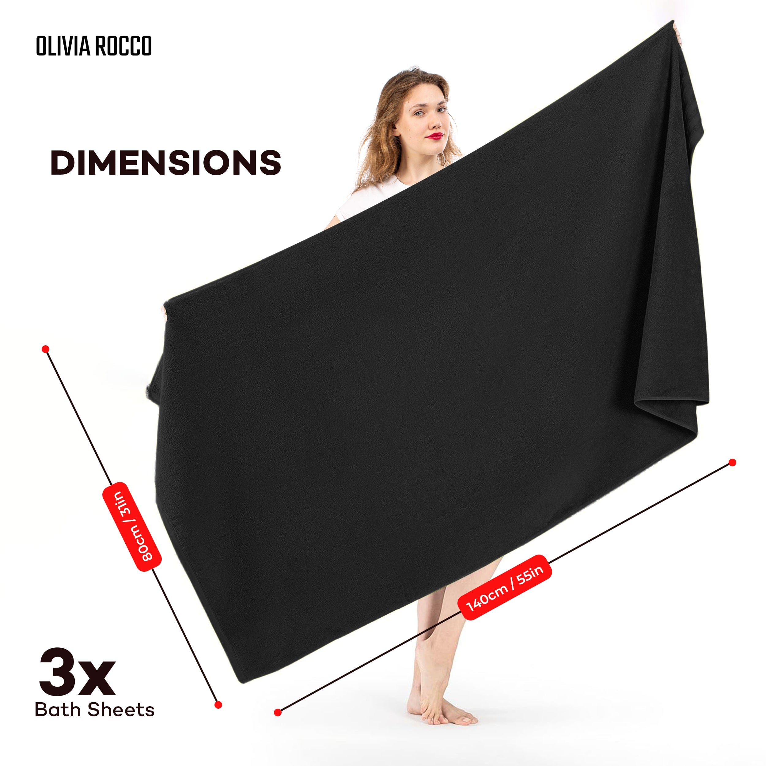 OLIVIA ROCCO Monaco 3 Pack Extra Large Bath Sheets 500GSM 100 Percent Cotton Highly Absorbent Towels For Home Gym Beach Spa Set