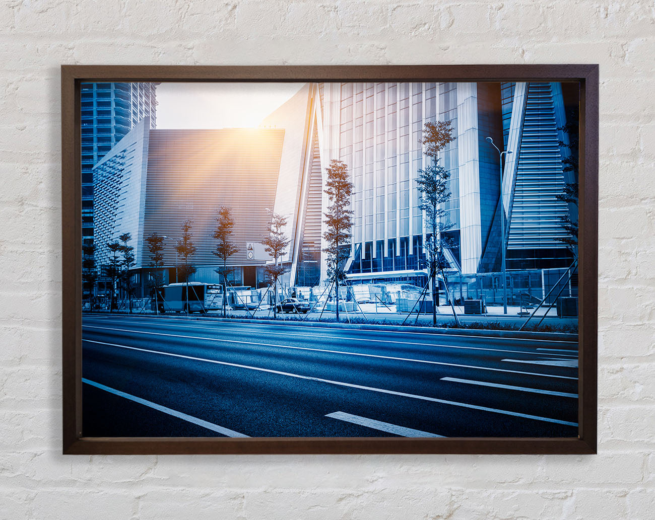Blue city sunglare Framed Wall Art