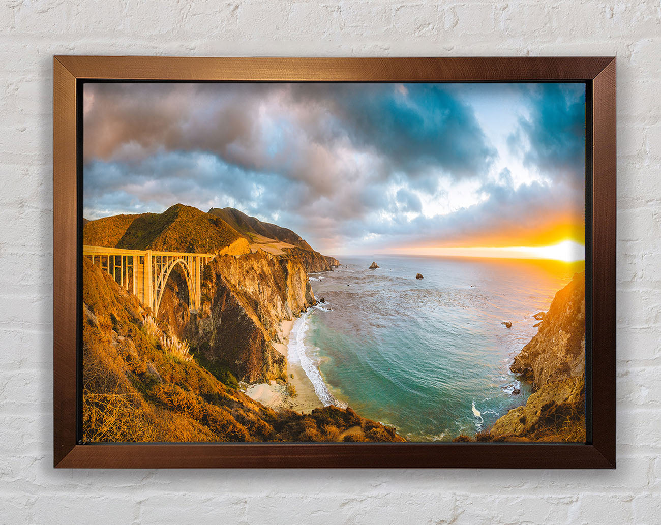 Bridge over the cliffs and cove Framed Wall Art