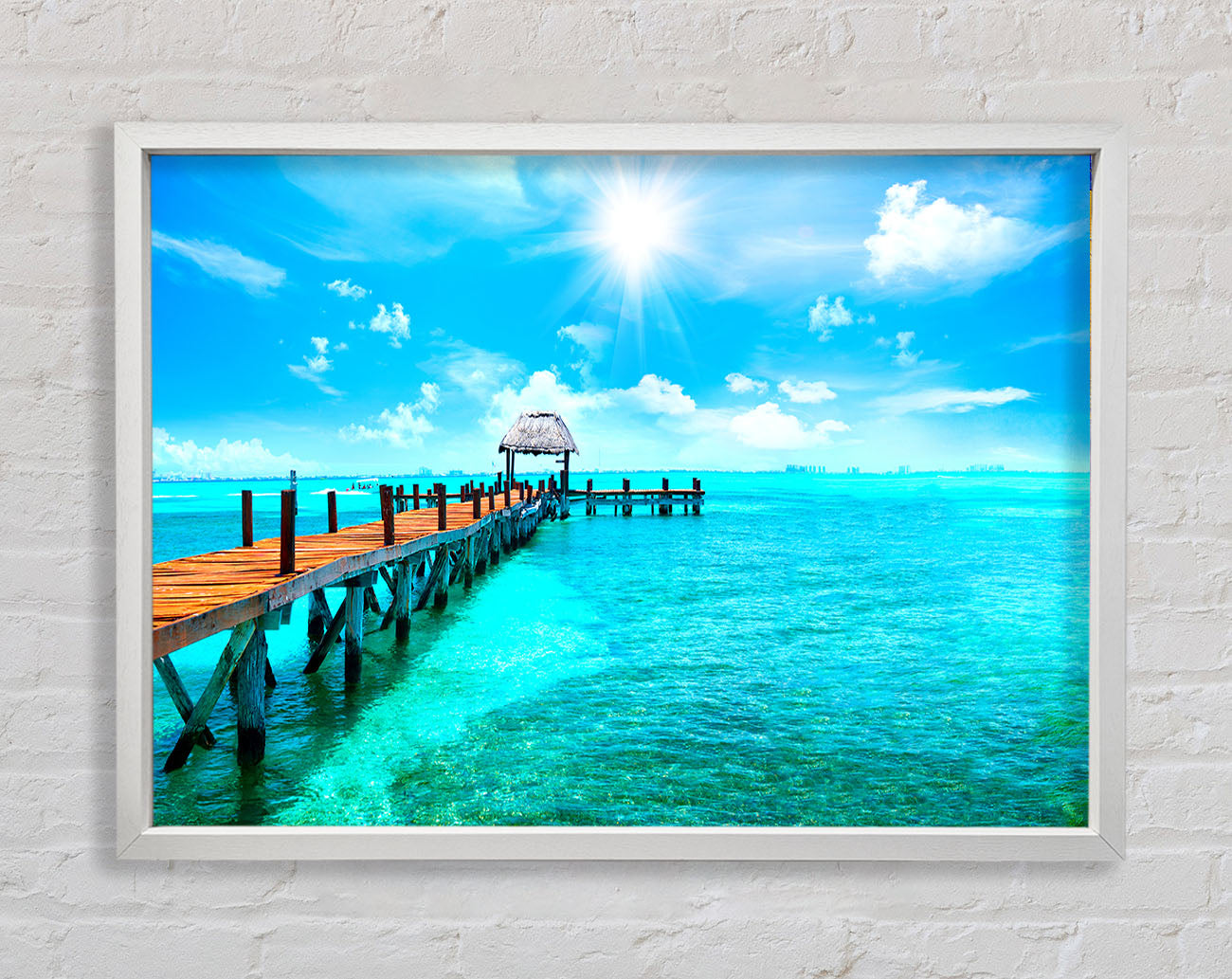 Blue rays on the pier Framed Wall Art