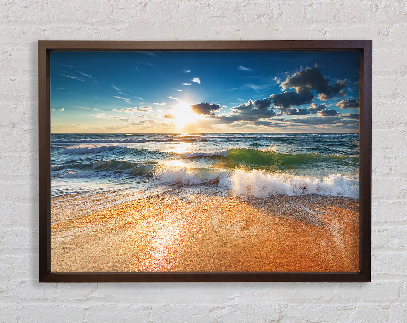 Crashing blue waves on the shore Framed Wall Art