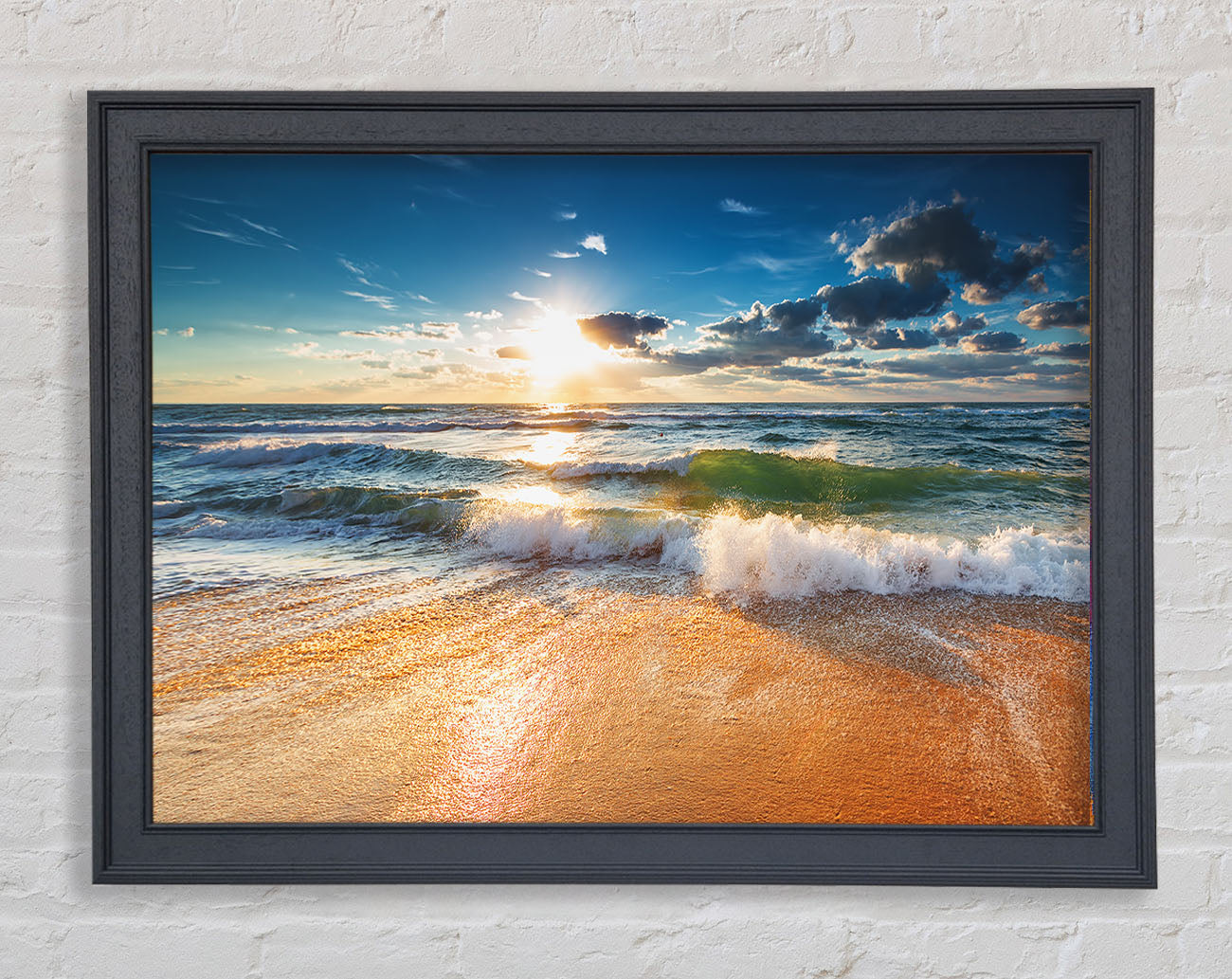 Crashing blue waves on the shore Framed Wall Art