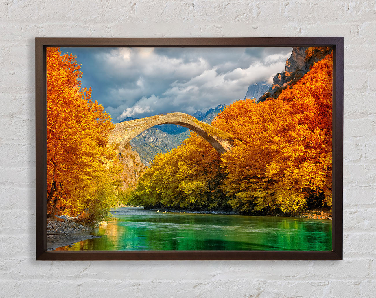 bridge over the autumn lake Framed Wall Art