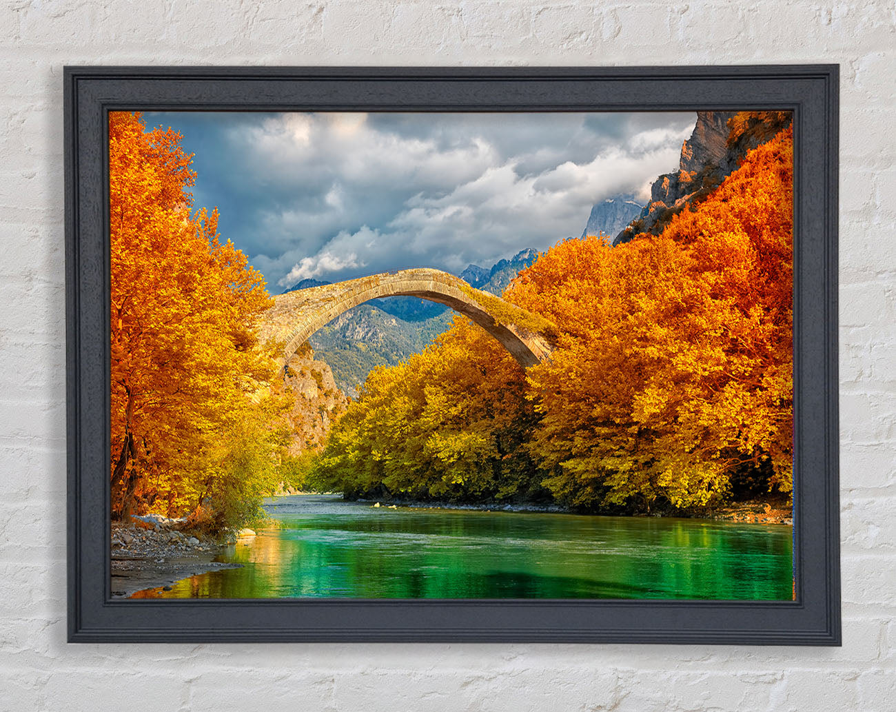 bridge over the autumn lake Framed Wall Art