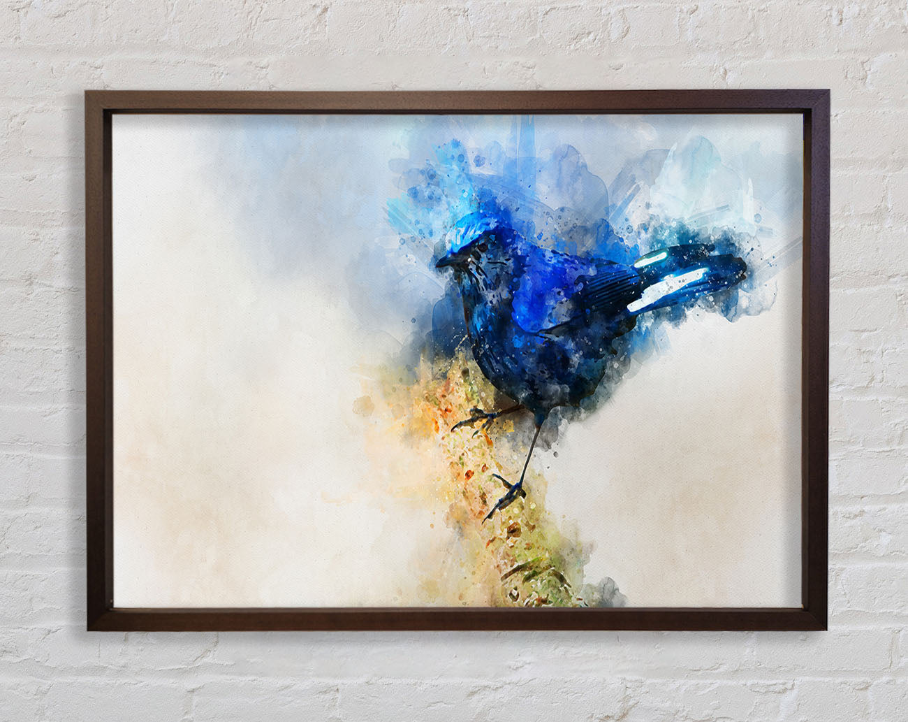 Blue watercolour bird on branch Framed Wall Art