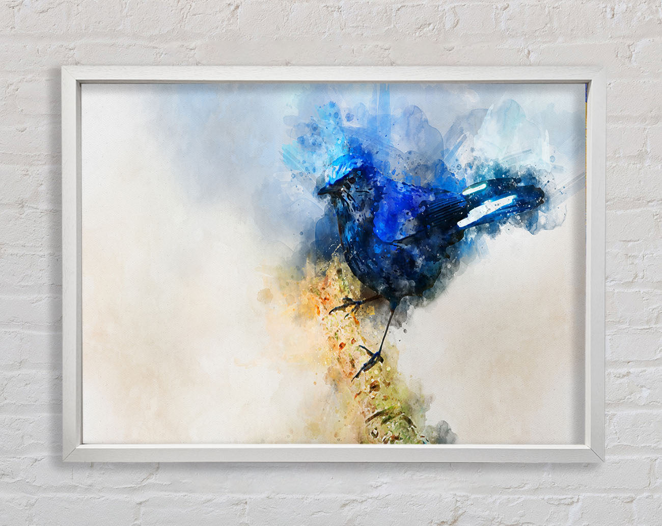 Blue watercolour bird on branch Framed Wall Art