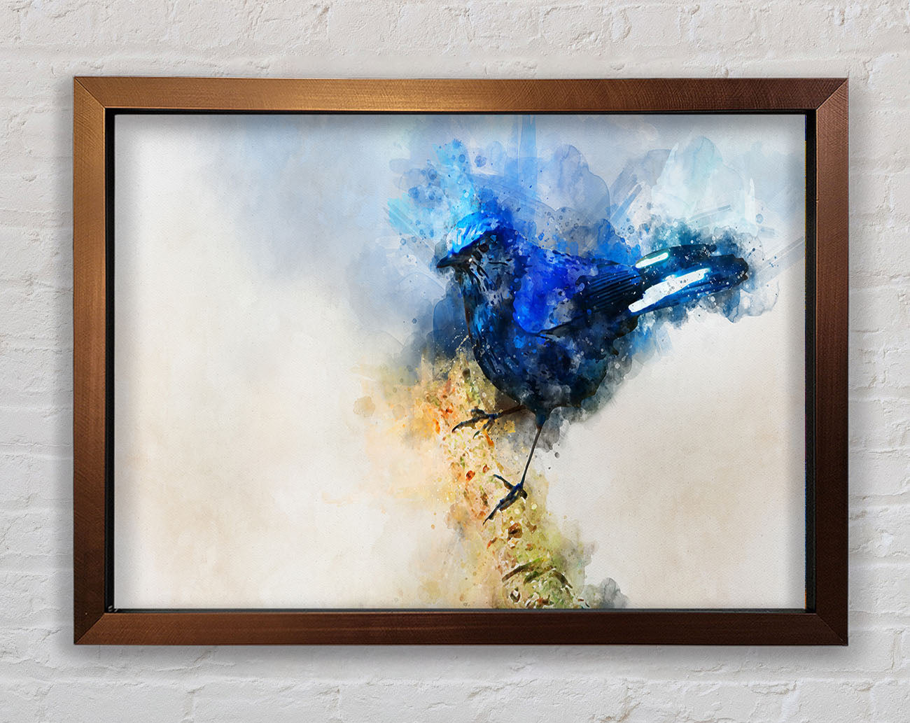 Blue watercolour bird on branch Framed Wall Art
