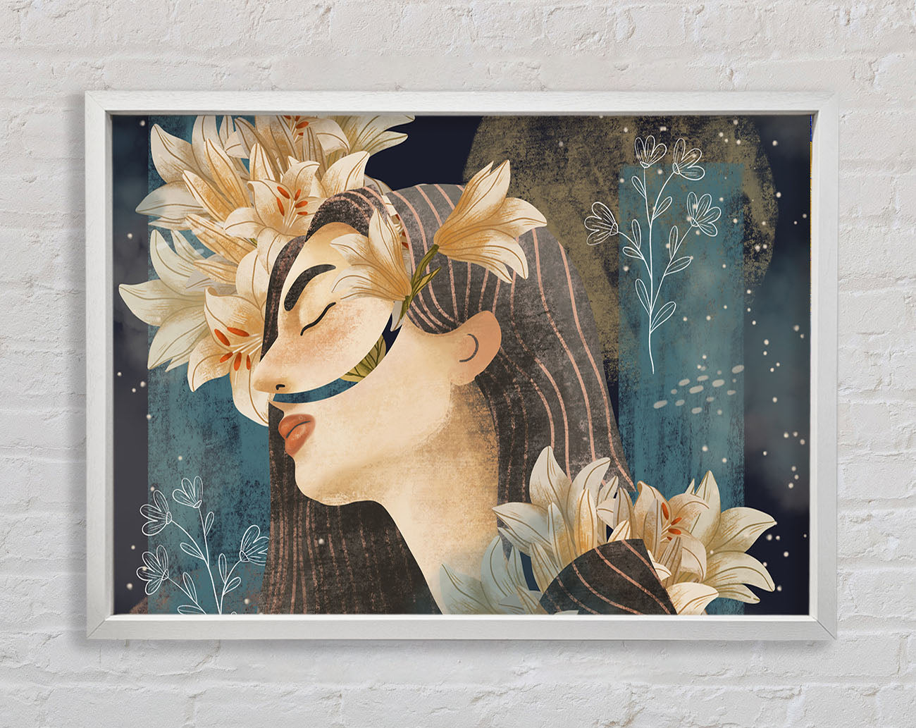 Cream Flowers Woman Framed Wall Art