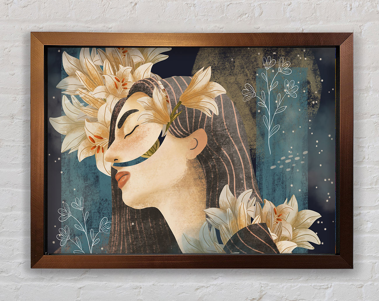 Cream Flowers Woman Framed Wall Art