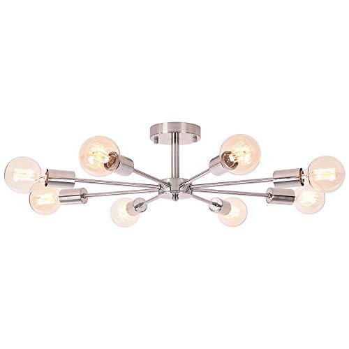 OYIPRO Ceiling Light Modern, 8-Light Chandelier, Semi-Flush Mount Indoor Lighting Fixture, E27 Base Nickel Lamp, for Living Dining Room Bedroom
