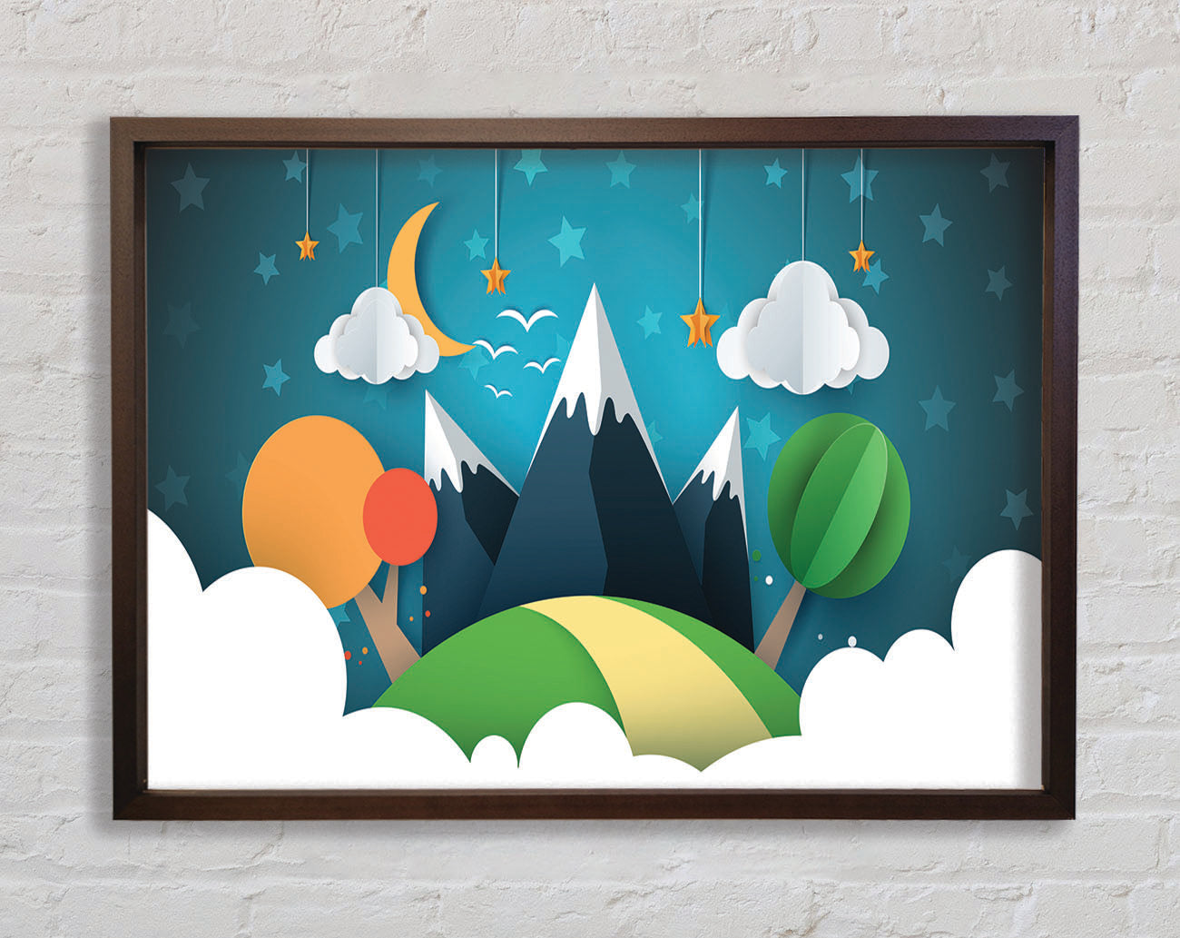 Colour Paper Cut Out Mountain Framed Wall Art