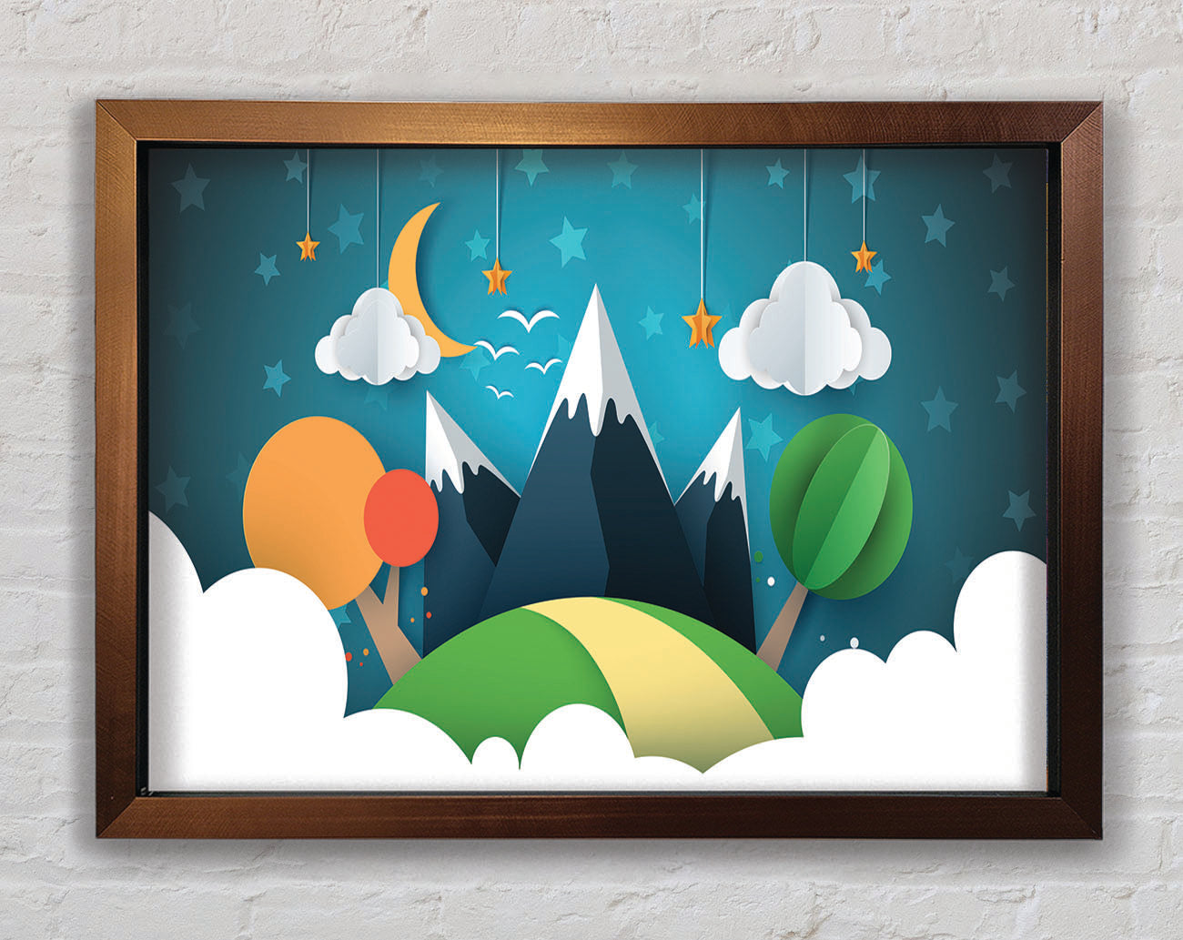 Colour Paper Cut Out Mountain Framed Wall Art