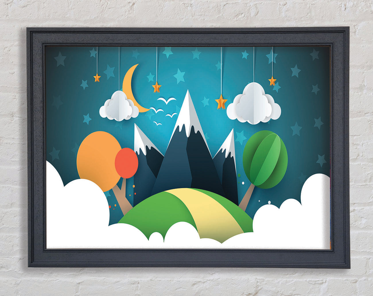 Colour Paper Cut Out Mountain Framed Wall Art