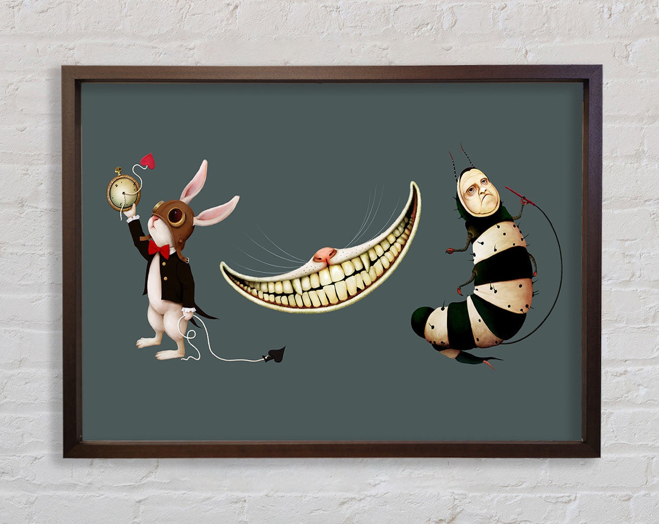 Alice In Wonderland Rabbit Cat And Caterpillar Framed Wall Art