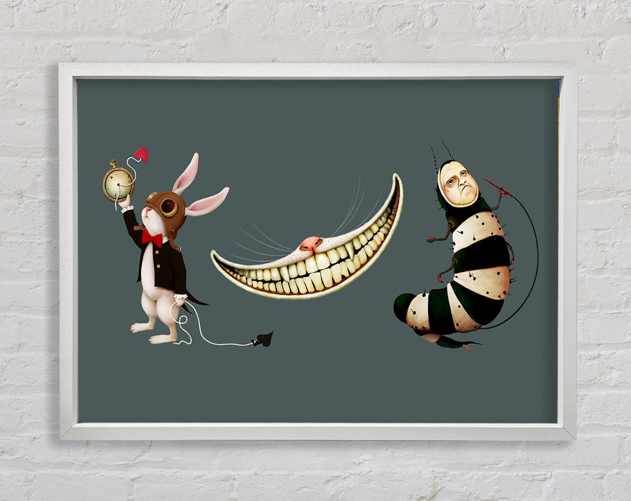 Alice In Wonderland Rabbit Cat And Caterpillar Framed Wall Art