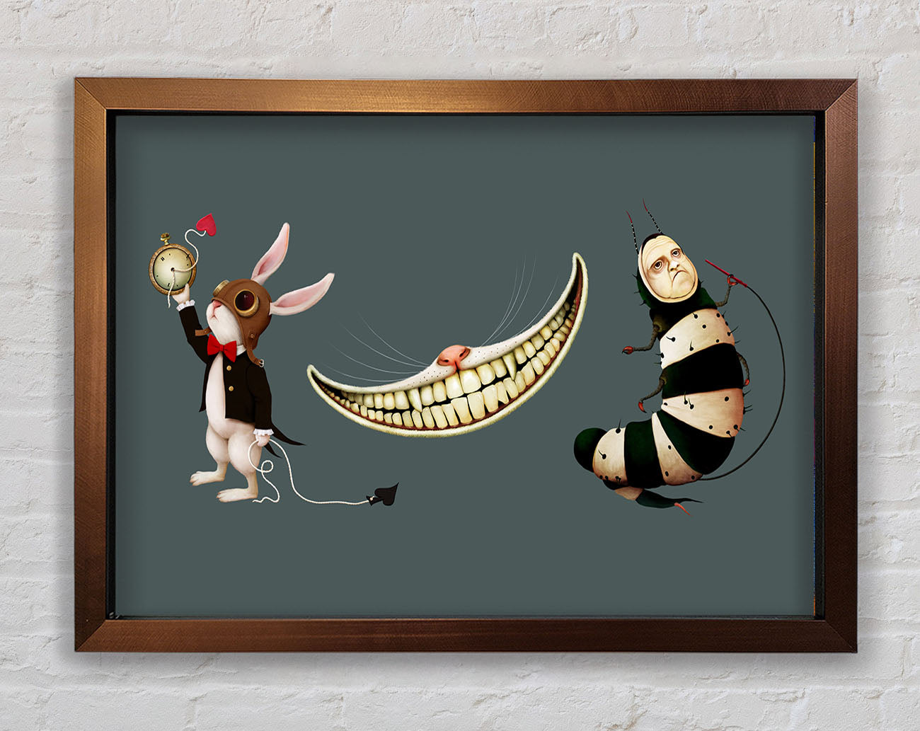 Alice In Wonderland Rabbit Cat And Caterpillar Framed Wall Art